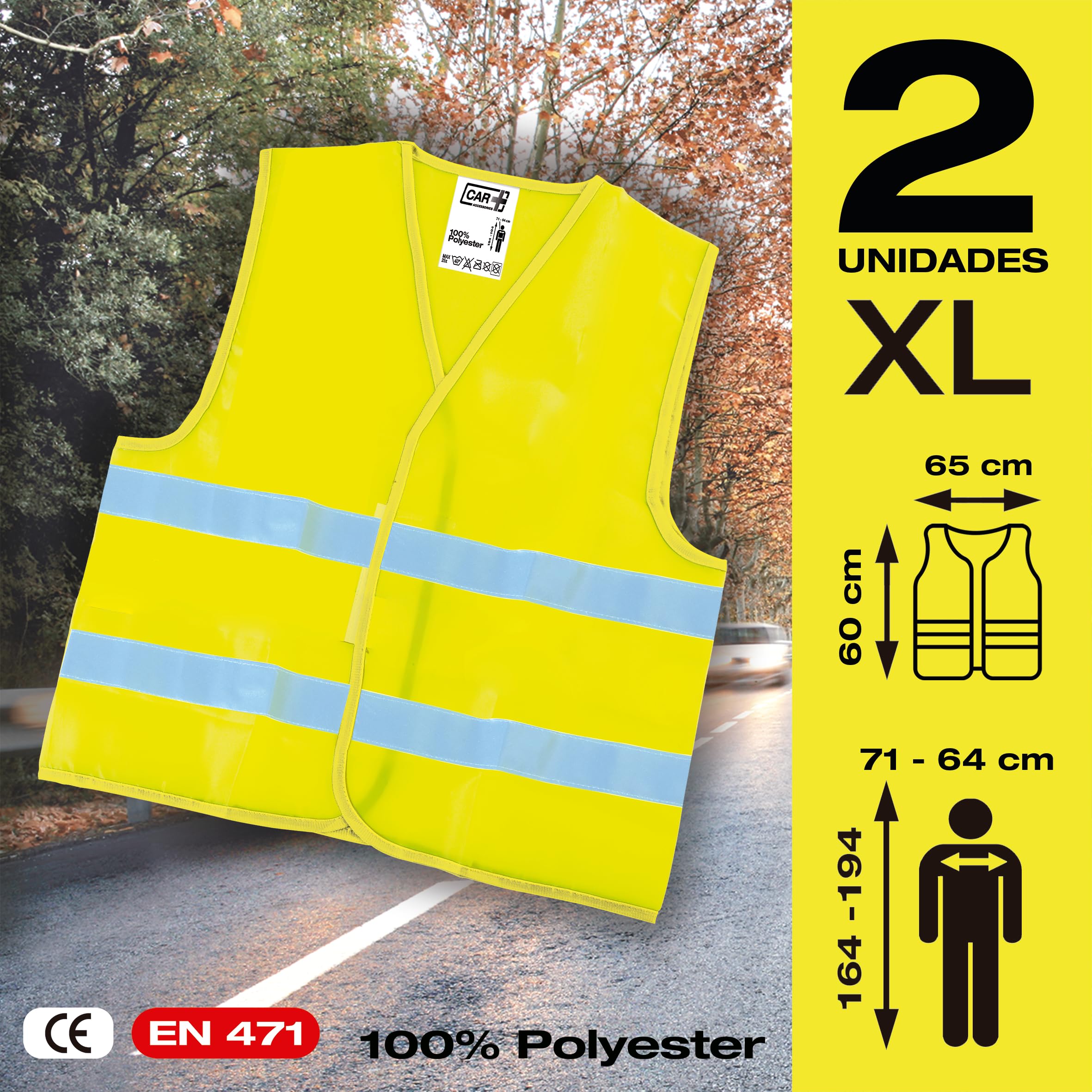 SUMEX 2707125 Carplus - Set 2 Triangoli Emergenza + 2 Gilet Ad Alta Visibilita' Omologati