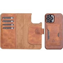 Venito Florence Wallet Case for iPhone 14 Pro Max Leather Folio Case with RFID Blocking Non Magnetic Detachable Phone Case Antique Brown