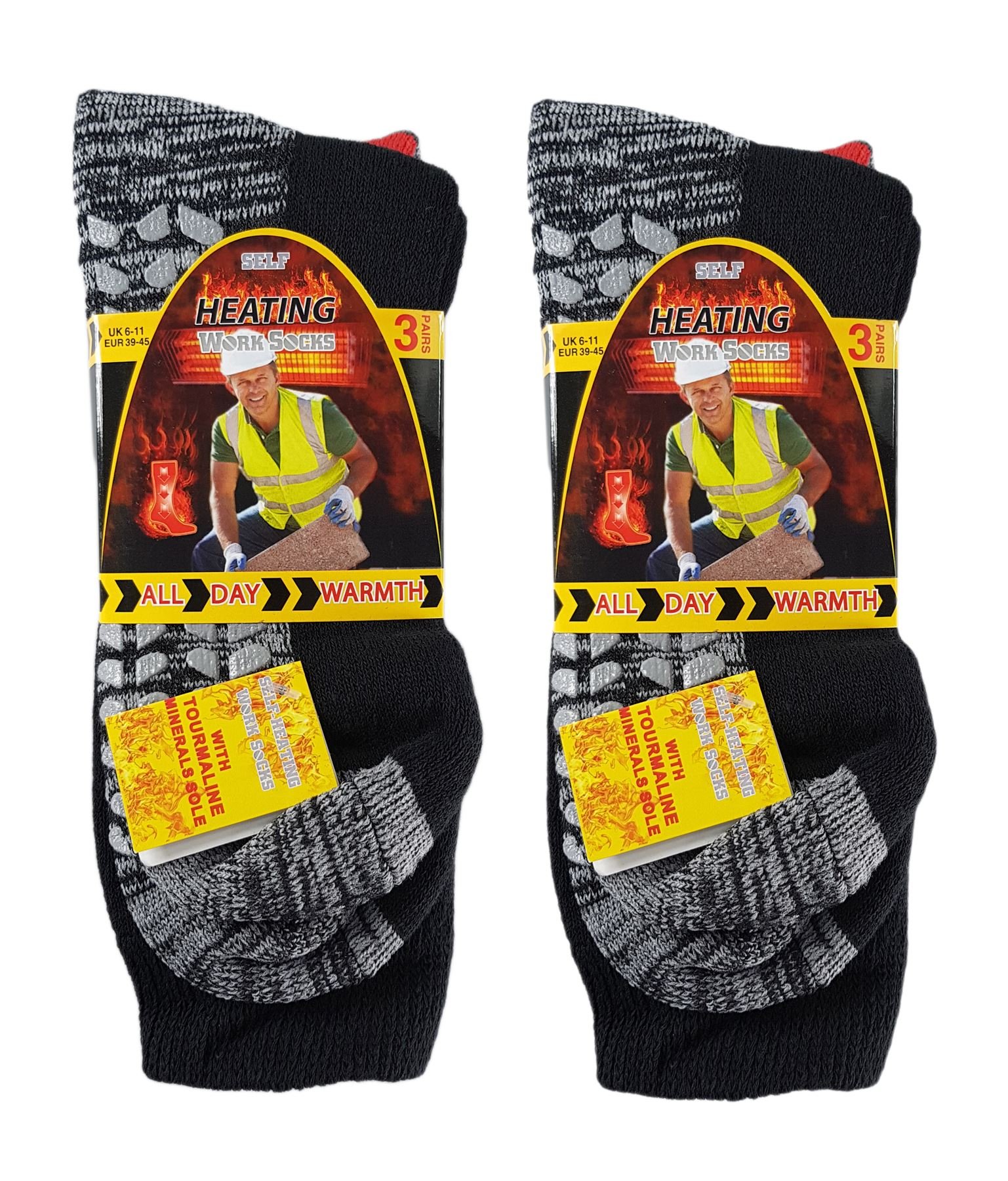 Sockstack 6 Pairs Of Men's Self Heating Work Socks, All Day Warmth Work Boot Socks, 6-11