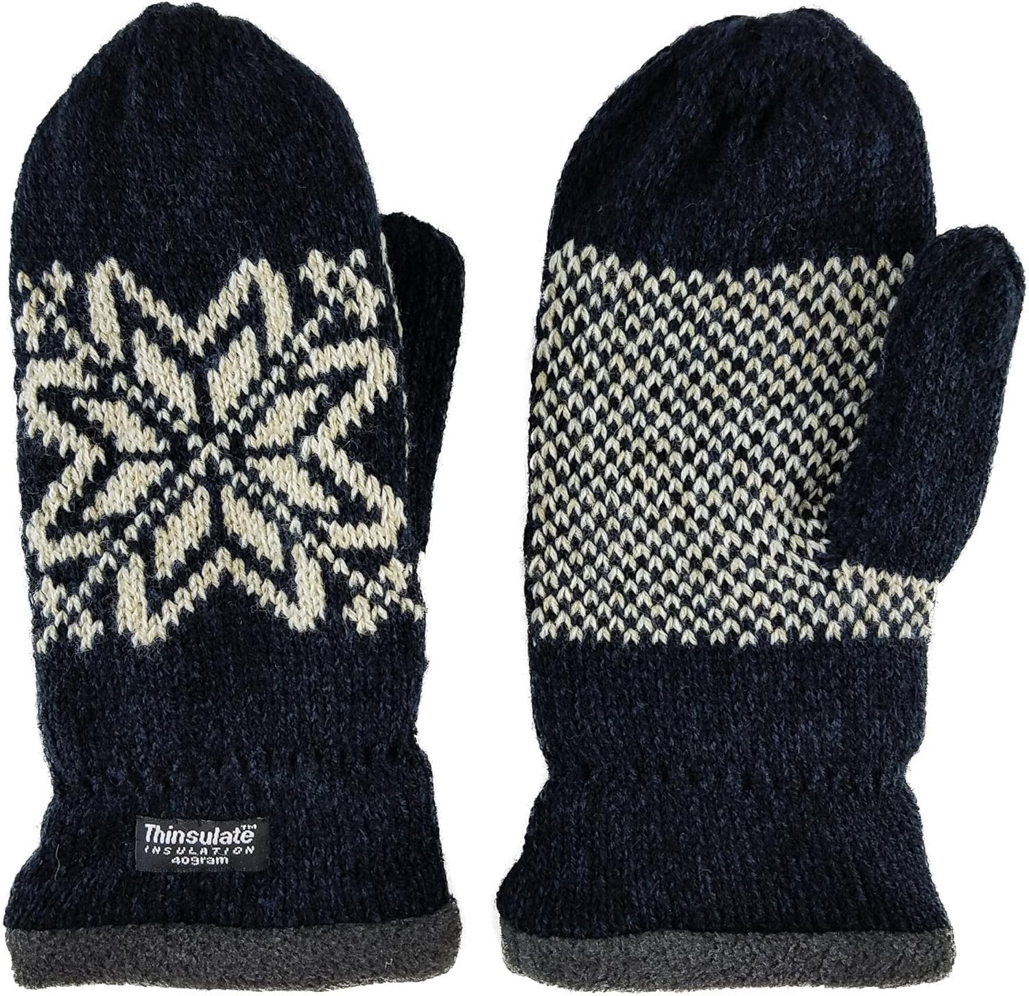BRUCERIVER Mens Snowflake Knit Mittens with Warm Thinsulate Fleece Lining - Image 4