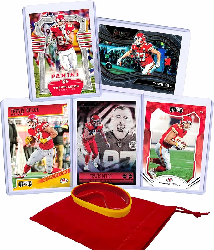Tarjetas de fútbol de Travis Kelce (5) Paquete surtido - Juego de regalo de tarjetas coleccionables de los Kansas City Chiefs