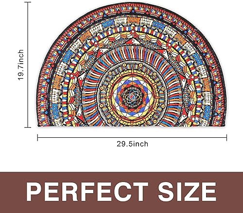 Miniatura 2 de Alfombra de baño de medio círculo con estampado de ladrillo, bohemio, semicircular, antideslizante, alfombra de microfibra para puerta de baño,