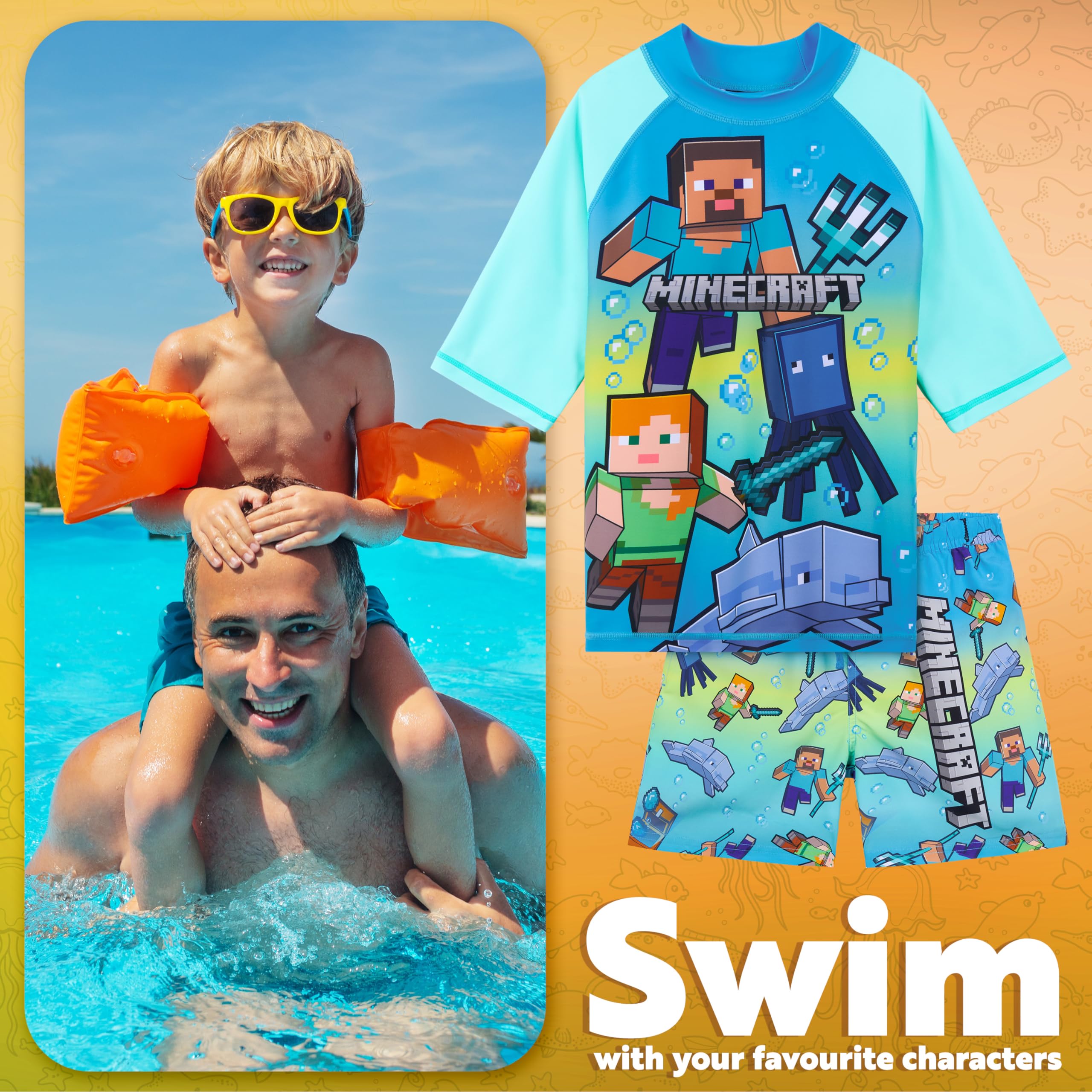 Get Trend Minecraft |Pokemon Conjunto de Bañador Niño Bañador Natacion Adolescente Set de Baño 2 Piezas