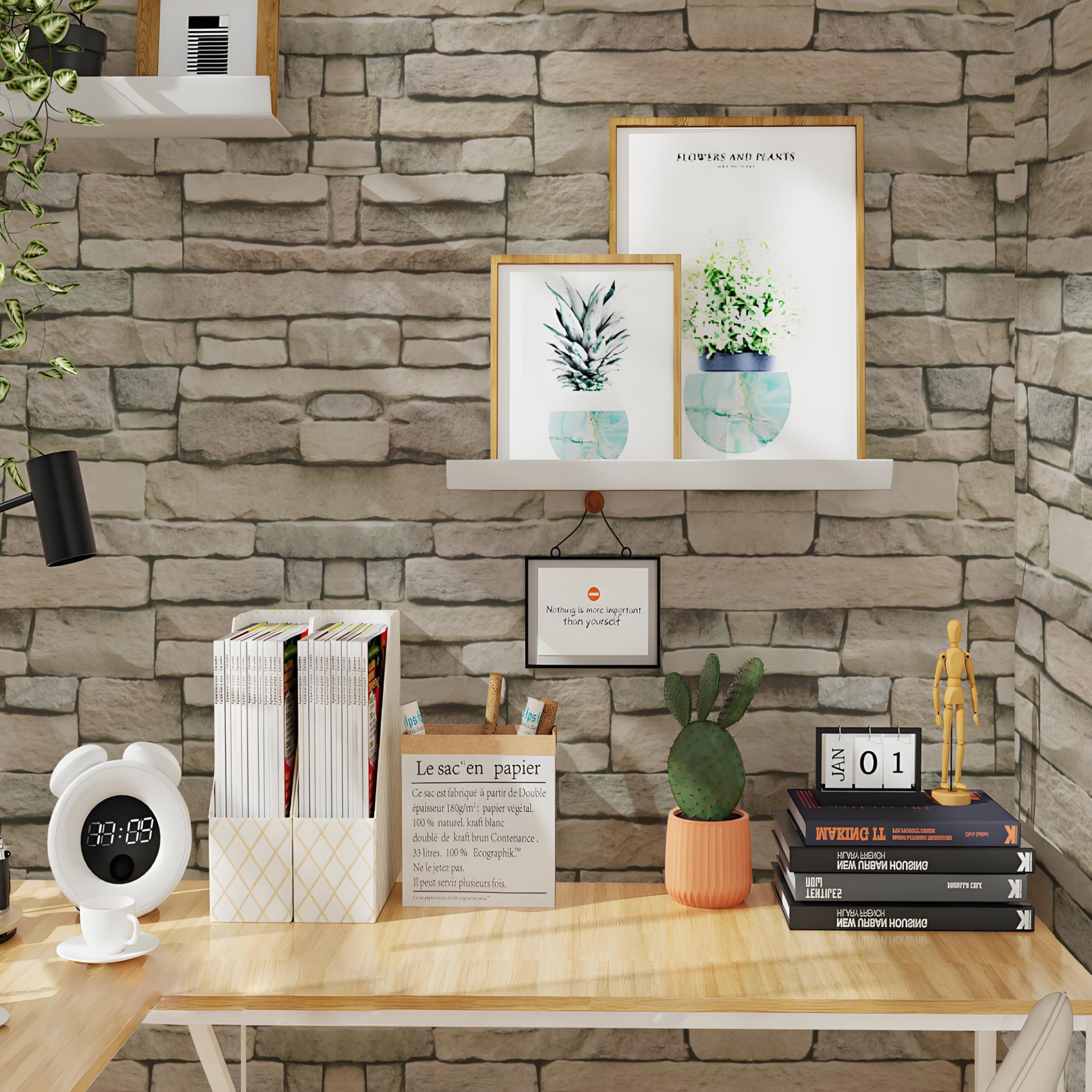 AMIGO Papier Peint 3D Effet Brique Vintage Gris - Papier Peint Amovible