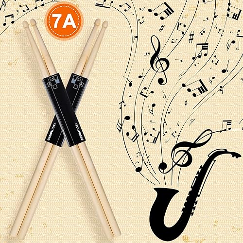 Miniatura 3 de Juego de 20 pares de baquetas de arce, punta ovalada, accesorios de batería, baquetas de madera para adultos y niños (7A)