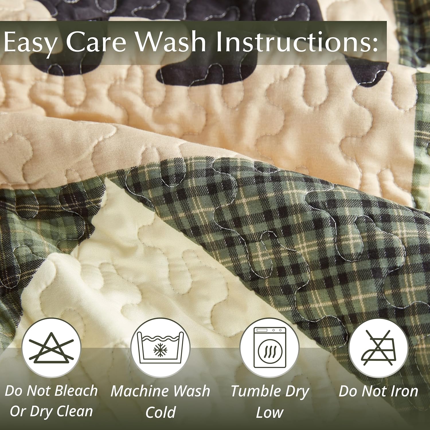 Virah Bella 3 Piece Queen Lodge Quilt Bedding Set - Bear Star - Rustic Cabin Country Reversible Camping Comforter Set with Decorative Pillow Shams, Green/White - Image 4