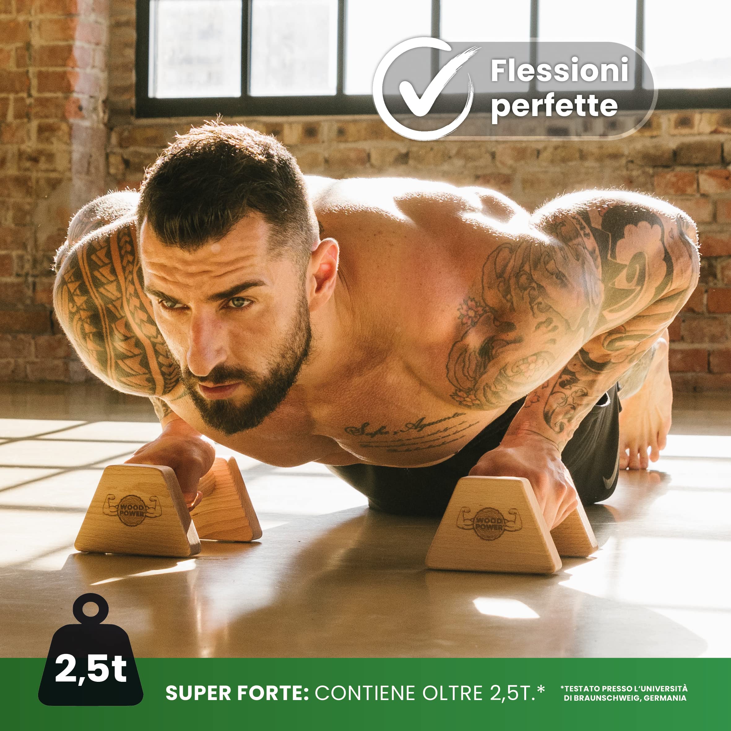 WOODPOWER® PowerBars - Parallette in legno, per flessioni, antiscivolo, per interni ed esterni, calistenica e yoga