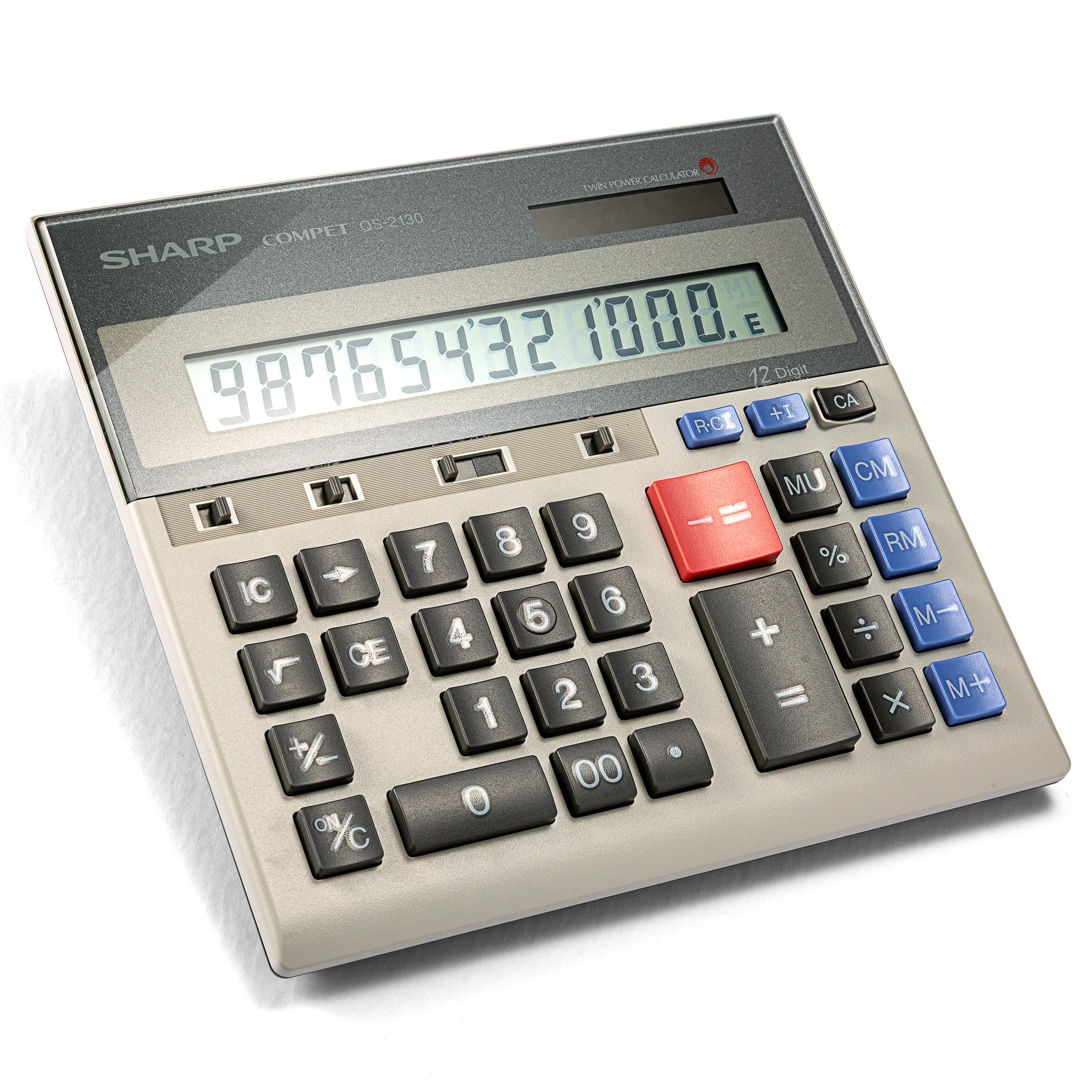 Commercial Desktop Calculator, 12-Digit Display, Solar & Battery Dual Power, Business Functions with Memory & Markup Keys (QS-2130)