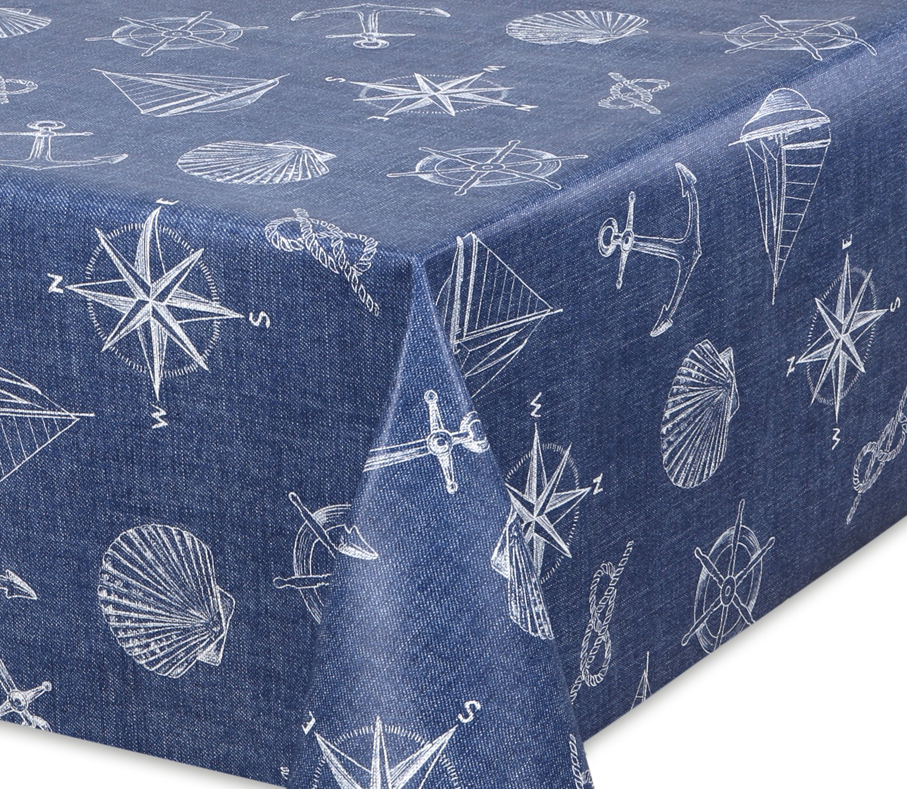 BEAUTEX Wachstuchtischdecke Maritim 380x140 abwaschbar Anker Muschel