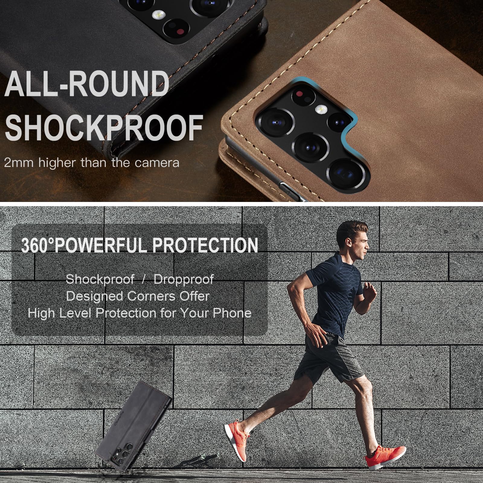 Etui do Samsung Galaxy S22 Ultra, portfel ze skóry PU, z uchwytem na karty, Kompatybilny Kabura magnetyczna, odporne na wstrząsy etui na telefon z klapką do Samsung Galaxy S22 Ultra, Czarne
