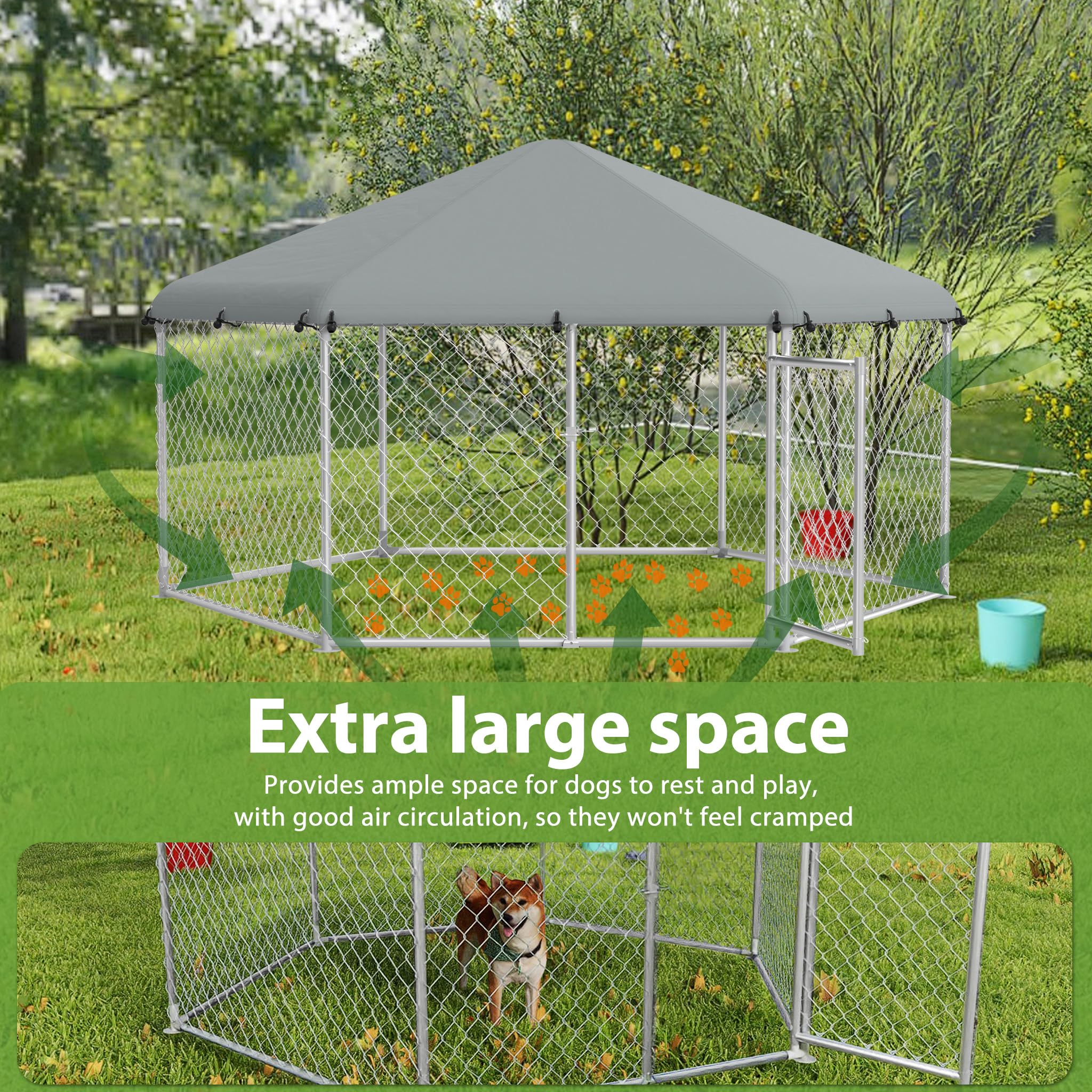 UISEBRT Hundezwinger Hundehütte Outdoor Hundehaus 280x250x165 cm UV- & Wasserdicht Hundekäfig mit Dach aus 420D Oxford-Gewebe Welpenlaufstall Verschließbares Riegelsystem und Sicheres Design