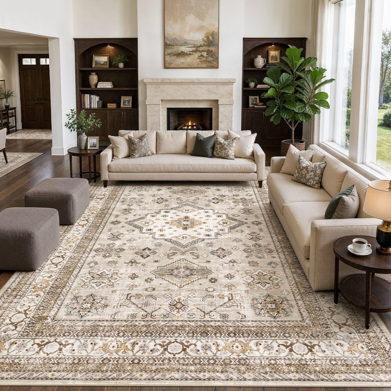 Photo 1 of cotiled 10x14 Area Rug for Living Room, Washable, Traditional, Beige