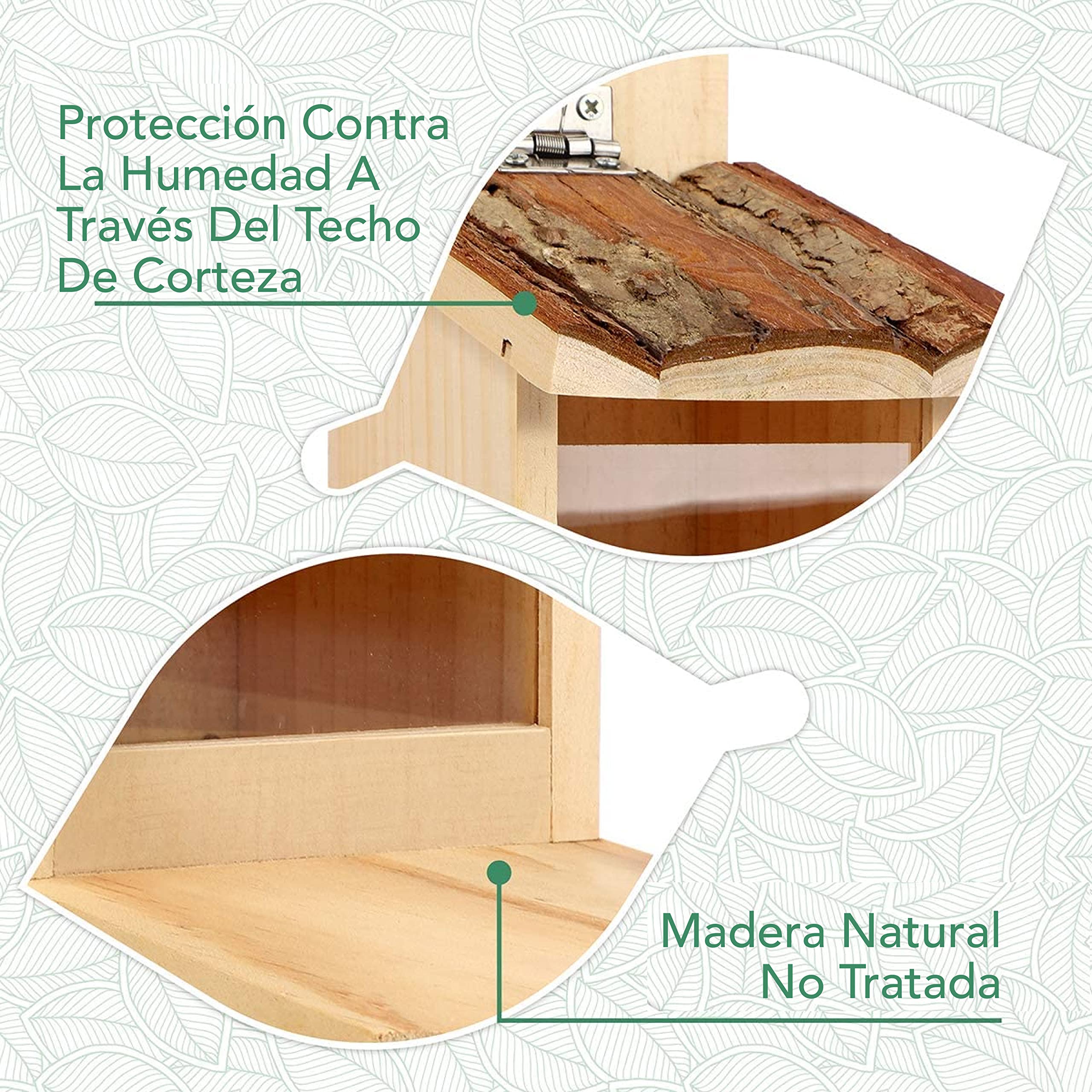 WILDLIFE FRIEND I Comedero para Ardillas - de Madera de Pino con Techo de Corteza - Estación de Alimentación, Alimentador de Ardilla