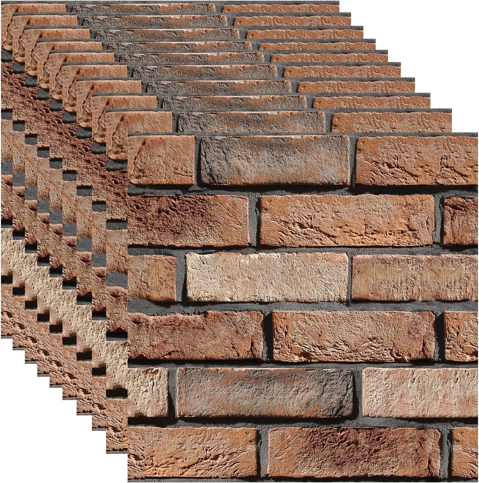 3D Wall Panels Peel and Stick, 10 Pack 3D Waterproof Self-Adhesive Wallpaper PVC Wall Panels Brick Stone for Living Room,Interior, Lobby Bedroom Office Decorate(Large Red Stone)