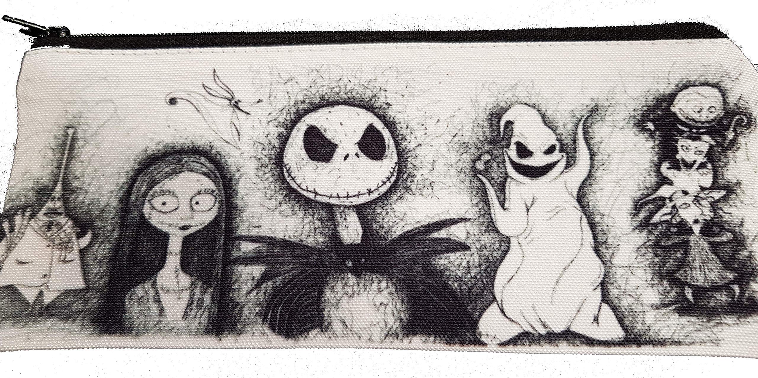 Nightmare Before Christmas Pencil Case or make up bag from hand draw artwork, Off white and black, Medium