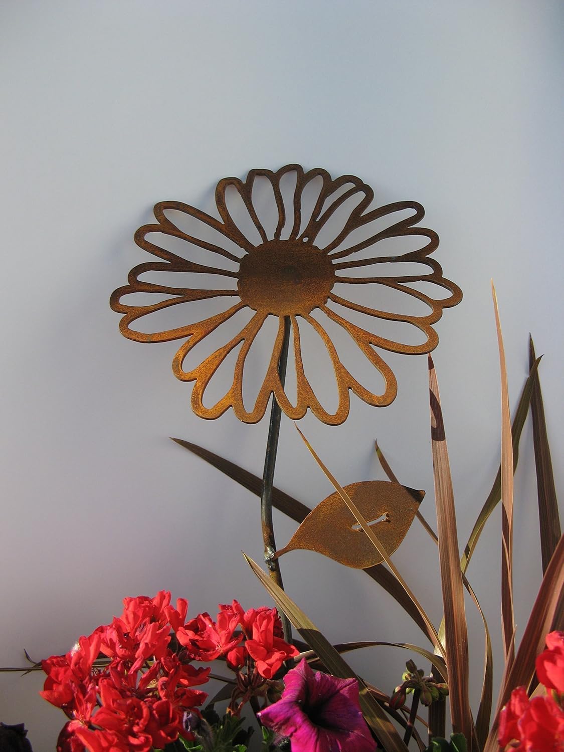 Metal Rustic and Colorful Flower Stakes Ranging from 9.5 to 36 Inches Tall (Daisy Stake 23" Tall, Naturally Rusted)