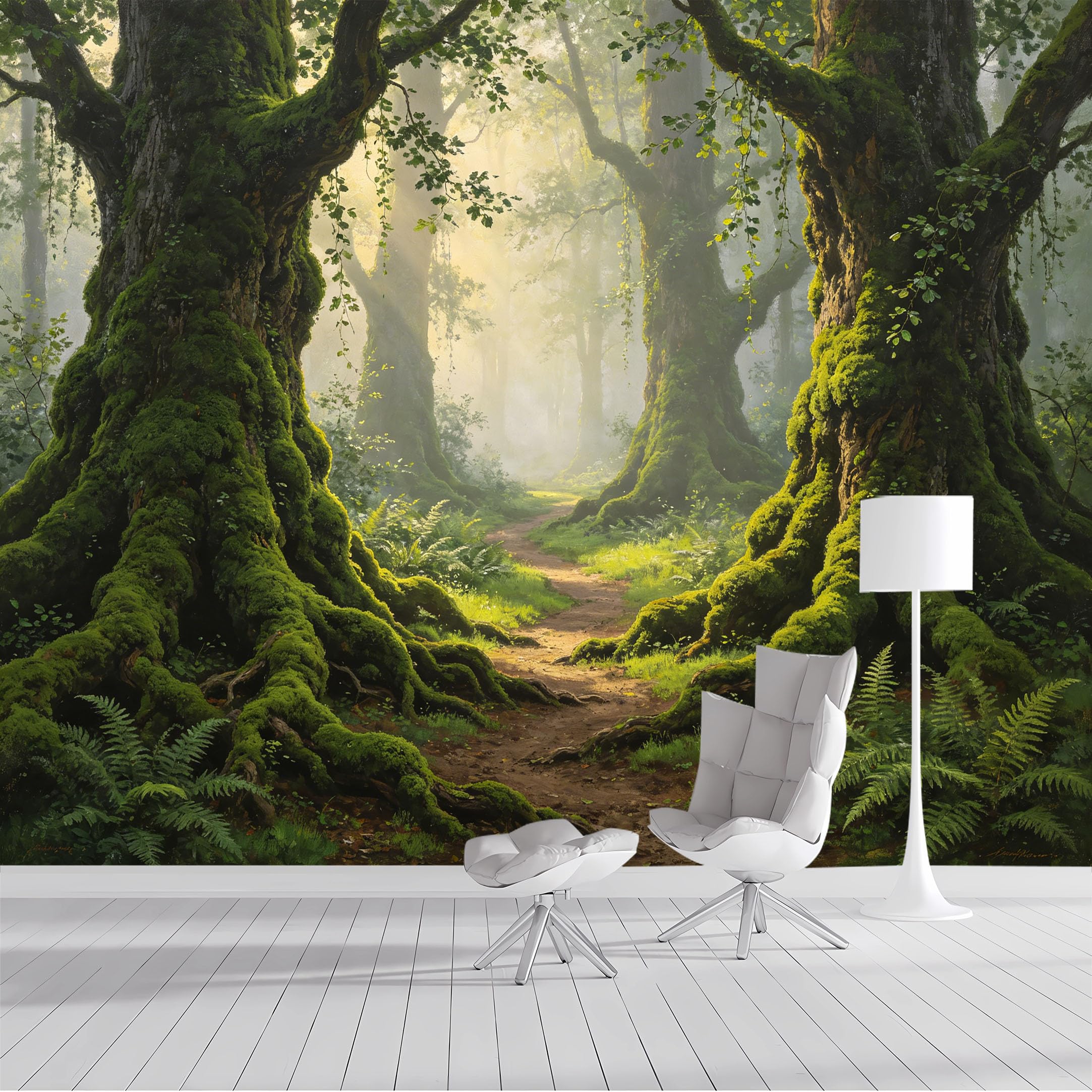 Custom Size Wall Mural Enchanted Forest Path Misty Landscape Botanical Realistic Style SelfAdhesive Wall Fabric Removable Peel and Stick Wallpaper Wall Decor for Living Room Bedroom Bathroom