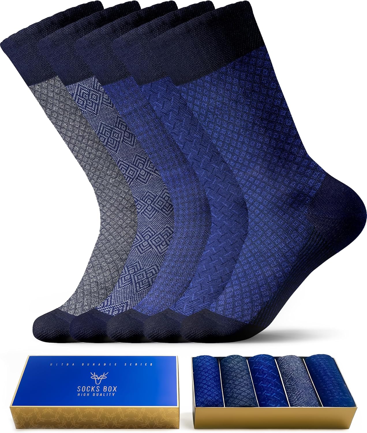 Product image of Mens Dress Socks, Premium Bamboo Rayon Socks for Men, Patterned, Elegant Design, 5/10 Pack, Gift Box