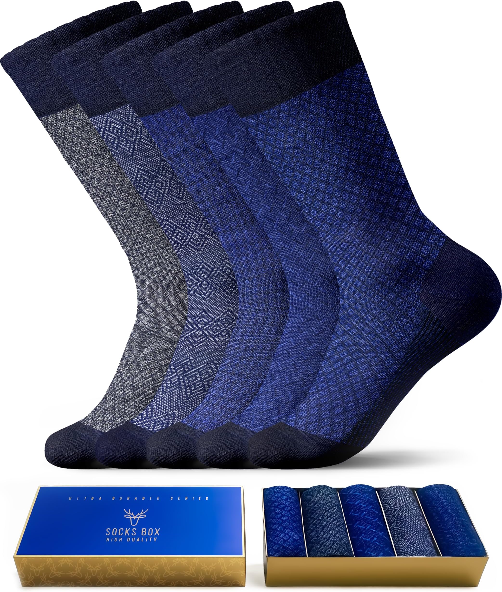 Mens Dress Socks, Premium Bamboo Rayon Socks for Men, Patterned, Elegant Design, 5/10 Pack, Gift Box