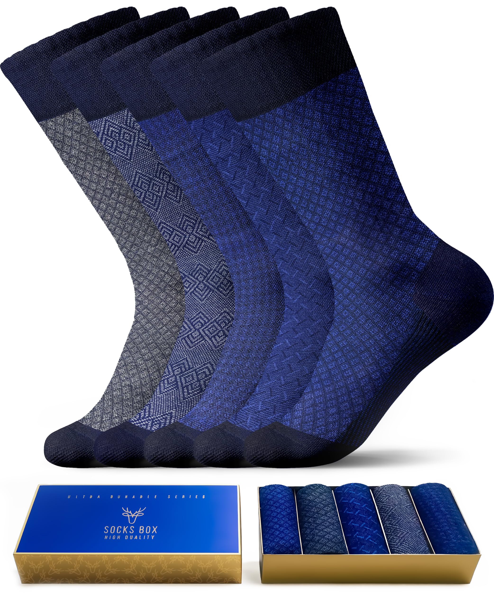 Mens Dress Socks, Premium Bamboo Rayon Socks for Men, Patterned, Elegant Design, 5/10 Pack, Gift Box