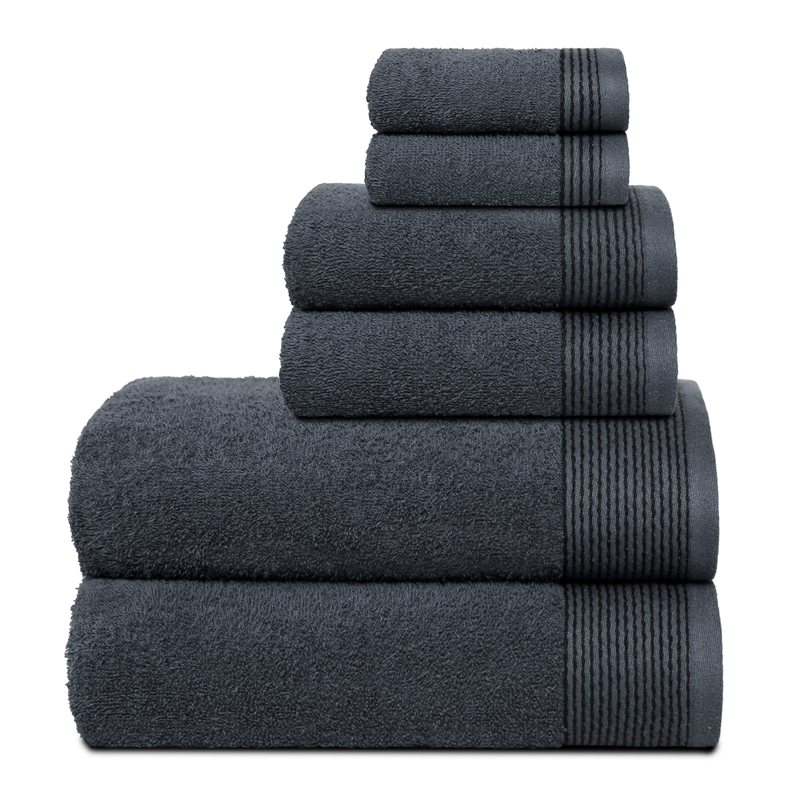 BELIZZI HOME 100% Cotton Ultra Soft 6 Pack Towel Set, Contains 2 Bath Towels 28x55 inchs, 2 Hand Towels 16x24 inchs & 2 Washcloths 12x12 inchs, Compact Lightweight & Highly Absorbant - Charcoal Grey