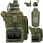 Iron Infidel Battle Bottle - Half Gallon Insulated Stainless Steel Water Jug with Handle - Gym Bottle for Men with Rugged Sleeve (Overland 2 Liter)