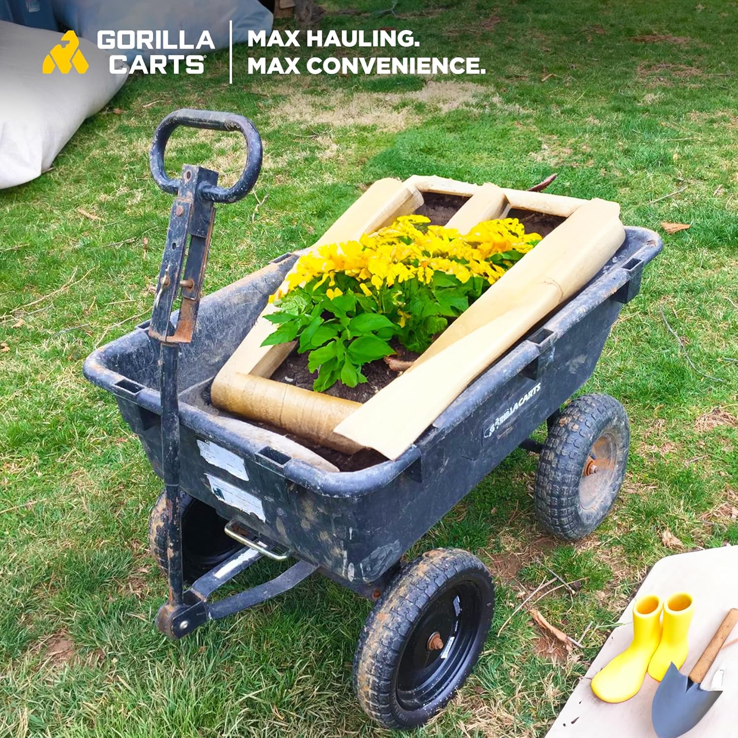 Gorilla Carts 4-Pack 13 Inch No-Flat Replacement Tires, 300 lb Capacity Each – Solid Polyurethane, 2.16” Hub, 5/8” Bore – Fits Lawn & Garden Utility Wagon, Hand Truck, Air Compressor, Pressure Washer