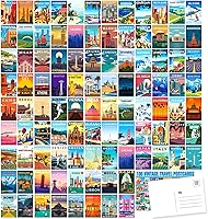 LCLAIDYDY 100 Vintage Travel Postcards Set - World Famous Cities & Countries Illustrations, 4x6 Mailing Decor Prints for Travelers & Gifts