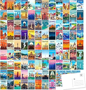 Amazon | LCLAIDYDY 100 ビンテージ旅行ポストカードセット、世界的に