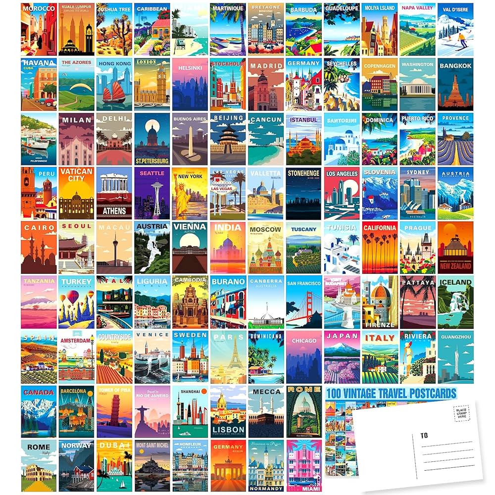 Amazon | LCLAIDYDY 100 ビンテージ旅行ポストカードセット