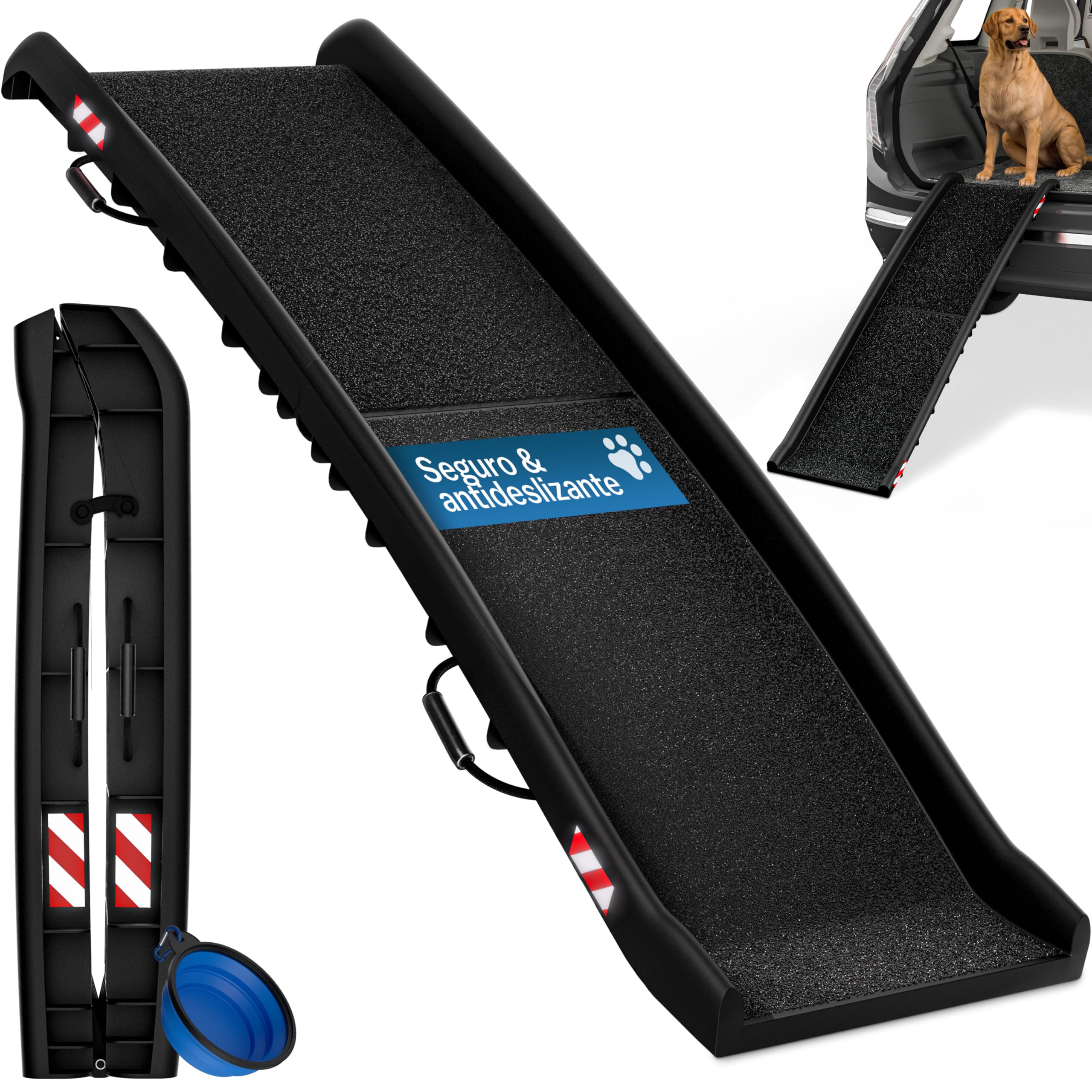 CADOCA® Rampa para Perros, Escaleras Mascotas, Ayuda Coche SUV Maleteros Cama, Rampas Portatiles Escalones Plegable, Capacidad 90 KG,156x40cm Ligera, Antideslizante