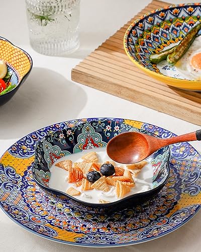 Miniatura 7 de HENXFEN LEAD Sopa de cerámica juegos de cuencos de pasta profunda platos de porcelana para cereales ensalada postre desayuno cuencos de cena de 27