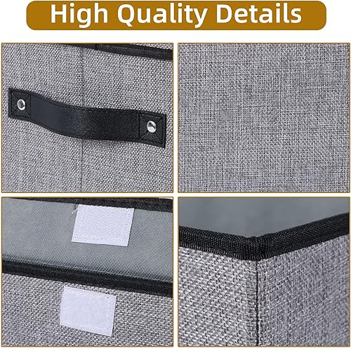Miniatura 6 de Cesta de almacenamiento de tela con tapa, organizador decorativo de lino para armario, caja de almacenamiento de 15 x 9.8 x 9.8 pulgadas con asas,
