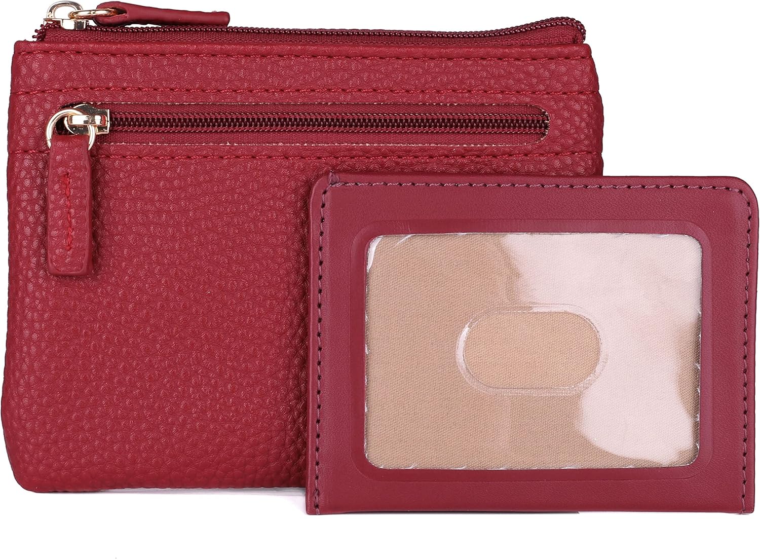 Julia Buxton Women's RFID Blocking Vegan Leather Wallet with Zipper, ID Windows, Card Slots & Key Ring | Compact Coin & Card Holder Case, Red - Image 2