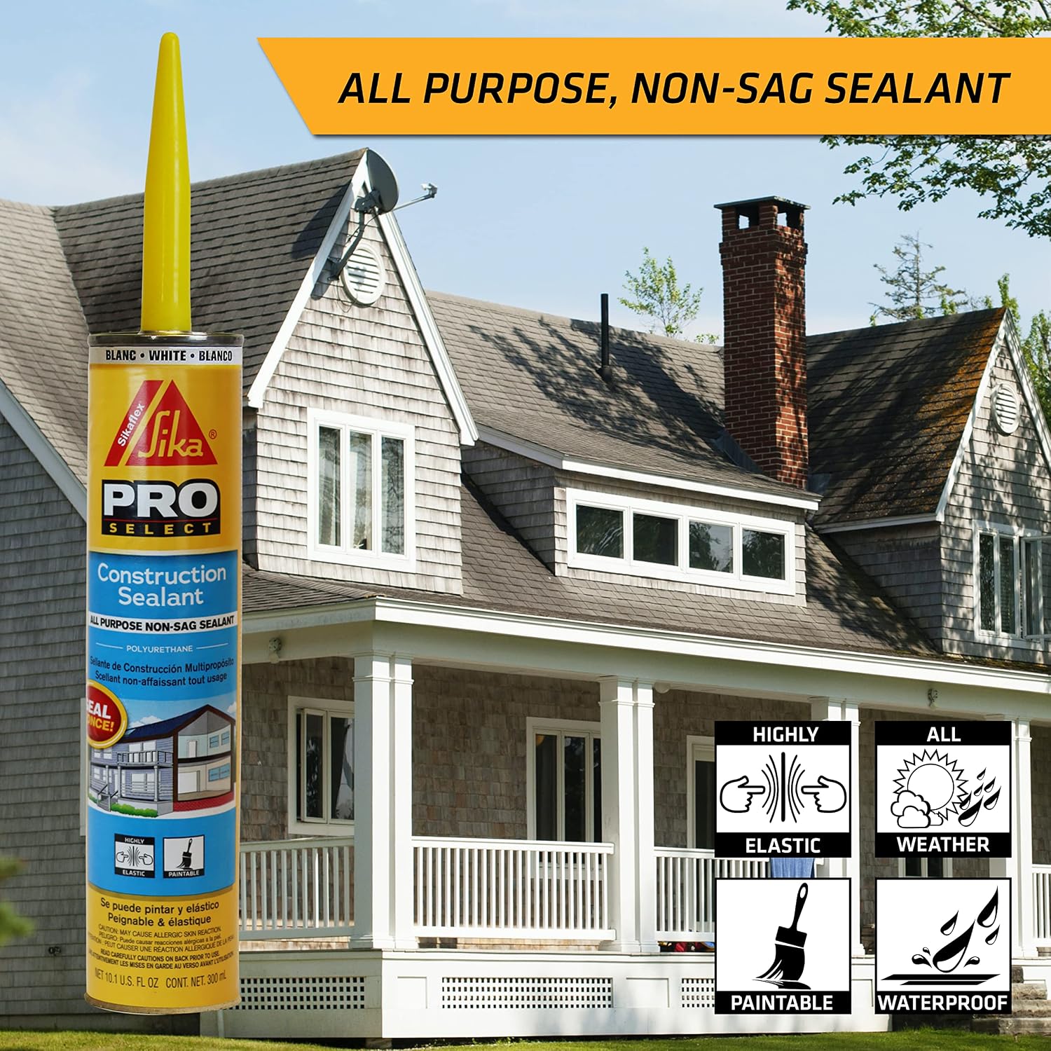 Sikaflex Construction Sealant, White. Paintable, All Purpose Polyurethane Used to Seal Joints and Gaps, 10.1 fl. oz Cartridge