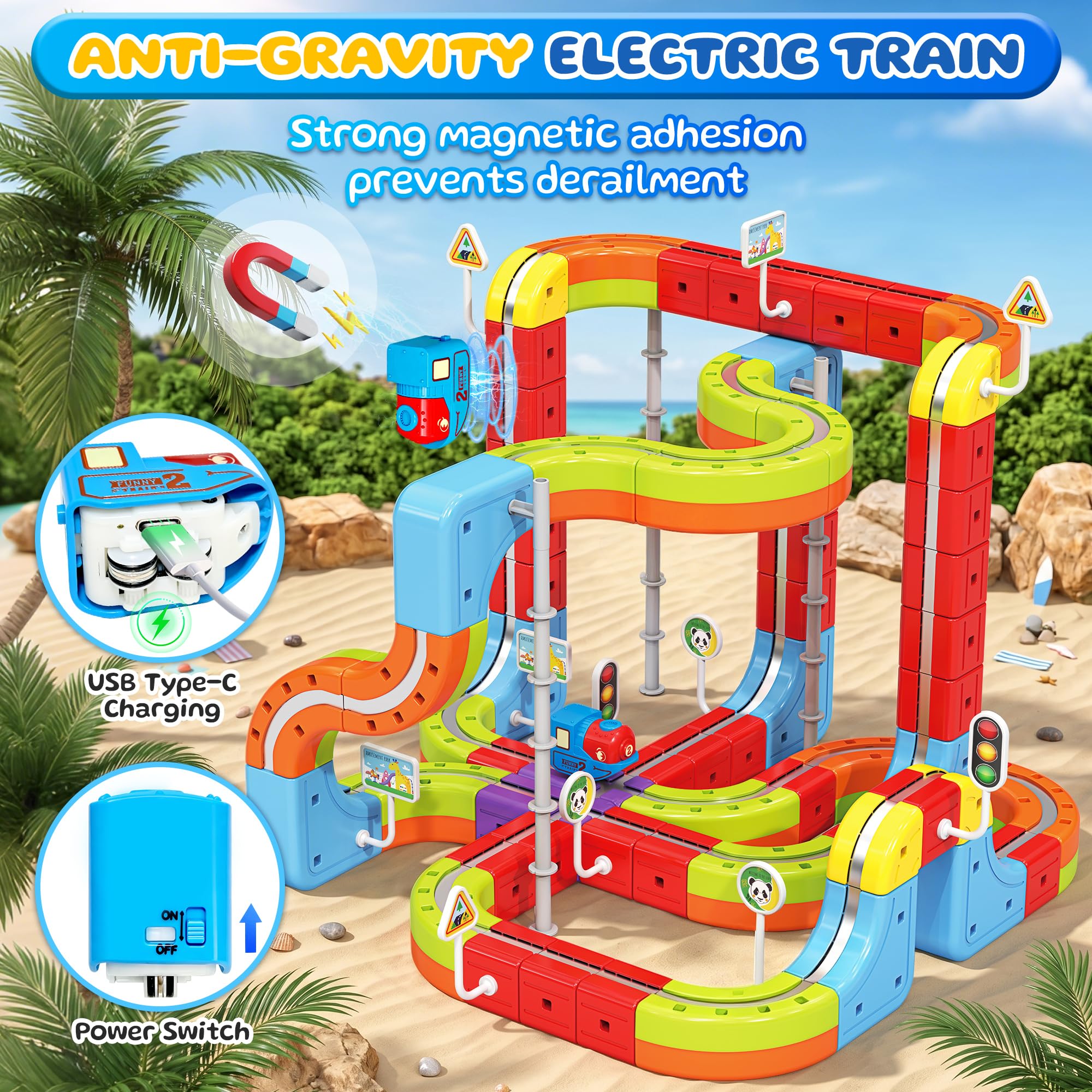Juego de tren eléctrico para niños, 141 piezas (92 pistas + 2 coches), juego de tren magnético para niños pequeños, juguetes STEM, regalos de cumpleaños para niños de 3 a 12 años, kits de pista