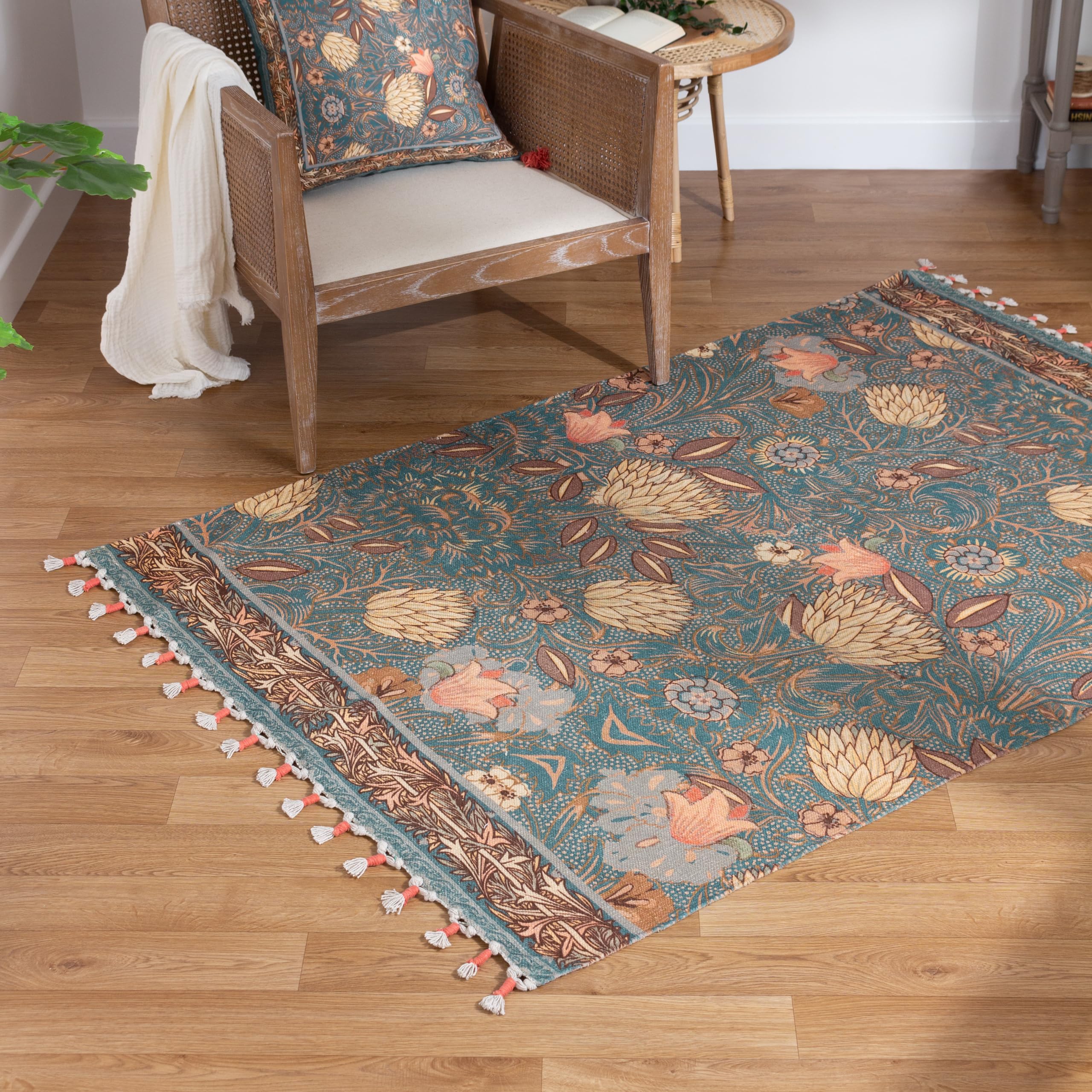 furn. Wylder Nature Bolais Floral Tasselled Indoor Rug, Blue, 120 x 180 cm (Rectangular)
