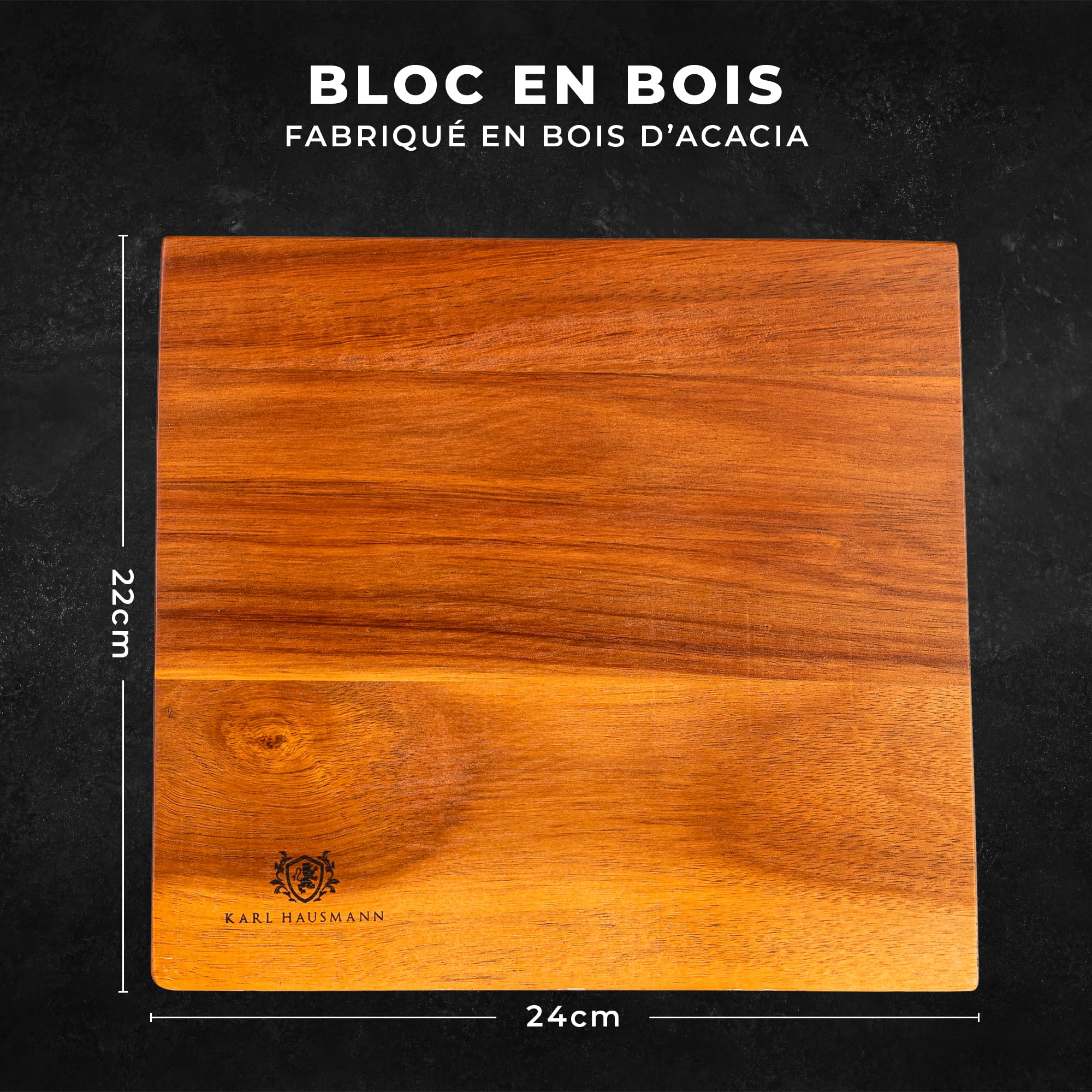 KARL HAUSMANN Bloc Couteaux Magnétique en Bois de Chêne - 24x22cm - Porte Couteau Magnetique pour Cuisine - Support Couteaux Aimanté Sans Couteau Universel
