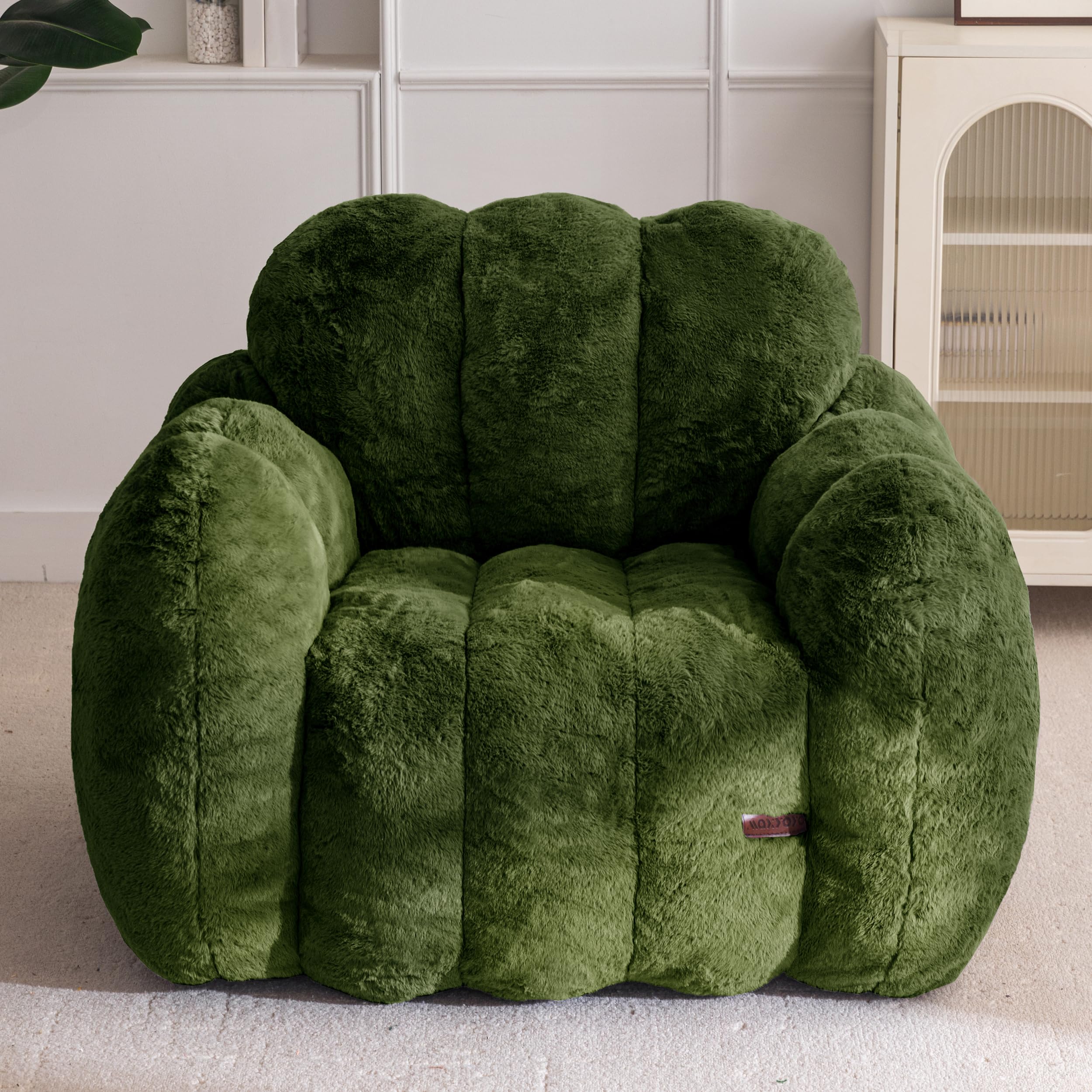 maxyoyo bean bag chair, cloud shaped bean bag sofa for adults, soft stuffed lazy floor sofa with supportive filling, comfy single couch for living room, bedroom, apartment, green