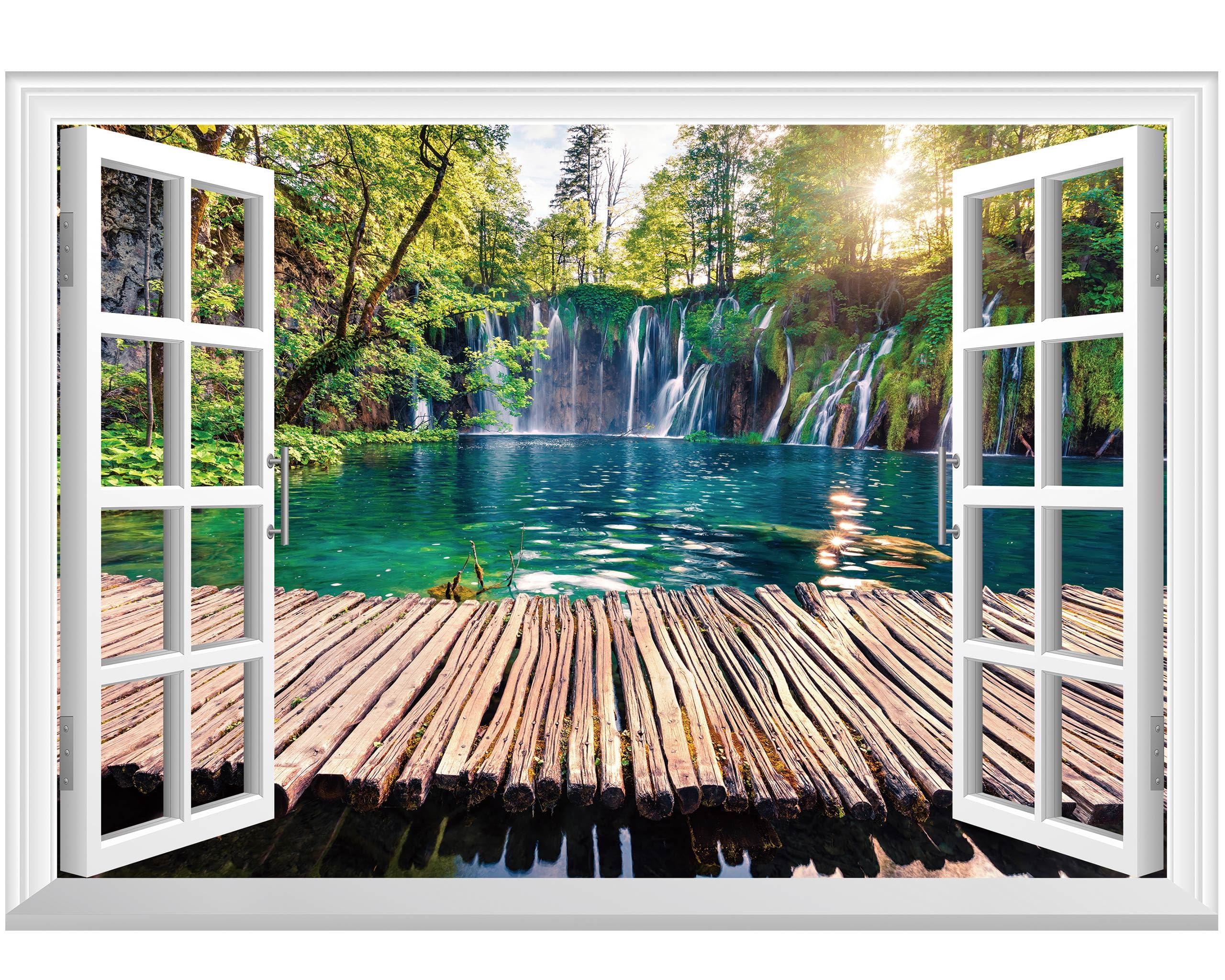 FLFK Fake Window Wall Sticker - Landscape Faux Window Wall Mural for Wall Decor, Stick and Peel Wall Decals,48"x32",Set of 2 Sheets — view 34