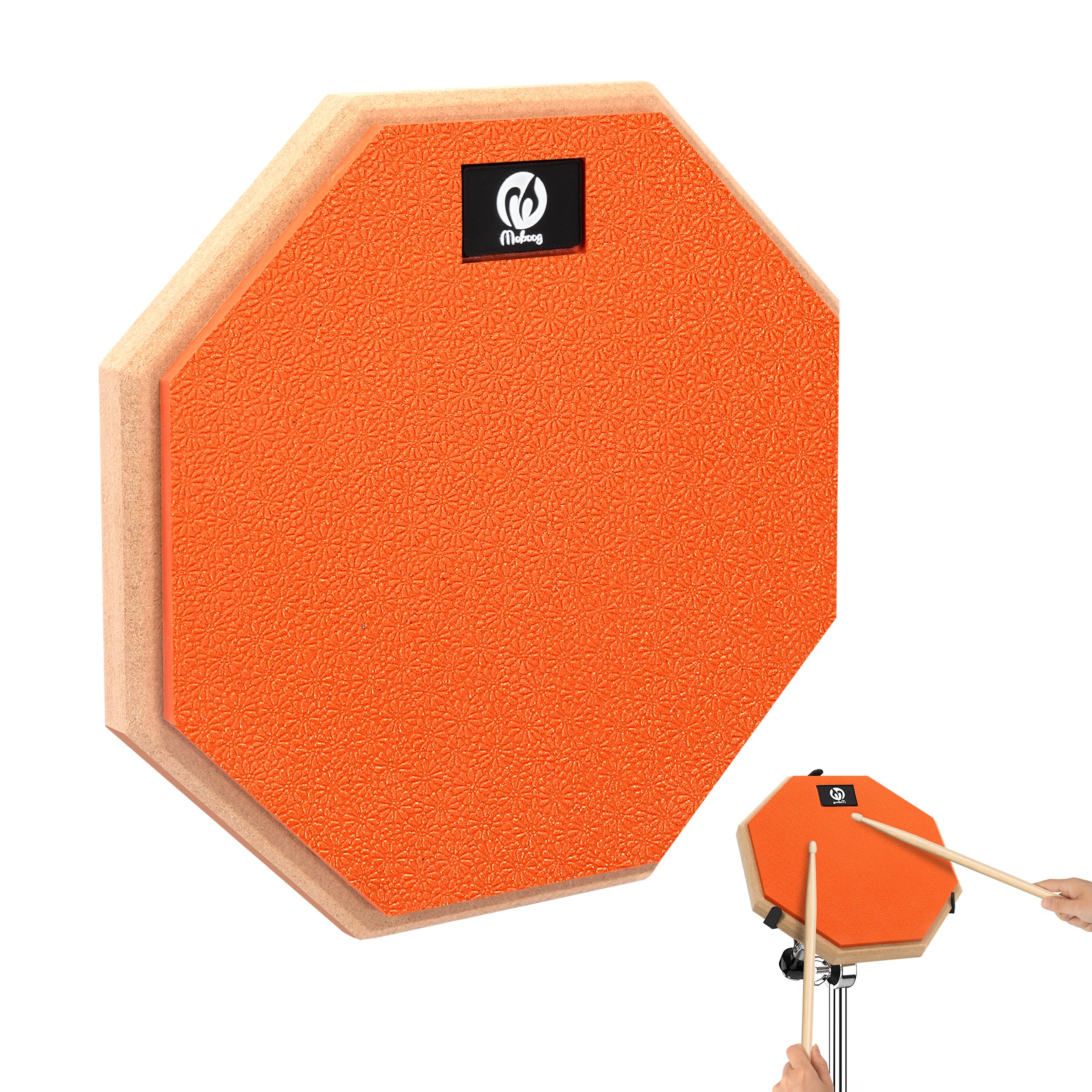 Pad per Allenamento Batterie da 8 Pollici Tappetino per Batterie Silenzioso in Gomma con Base in Legno per Batteristi Principianti Arancione