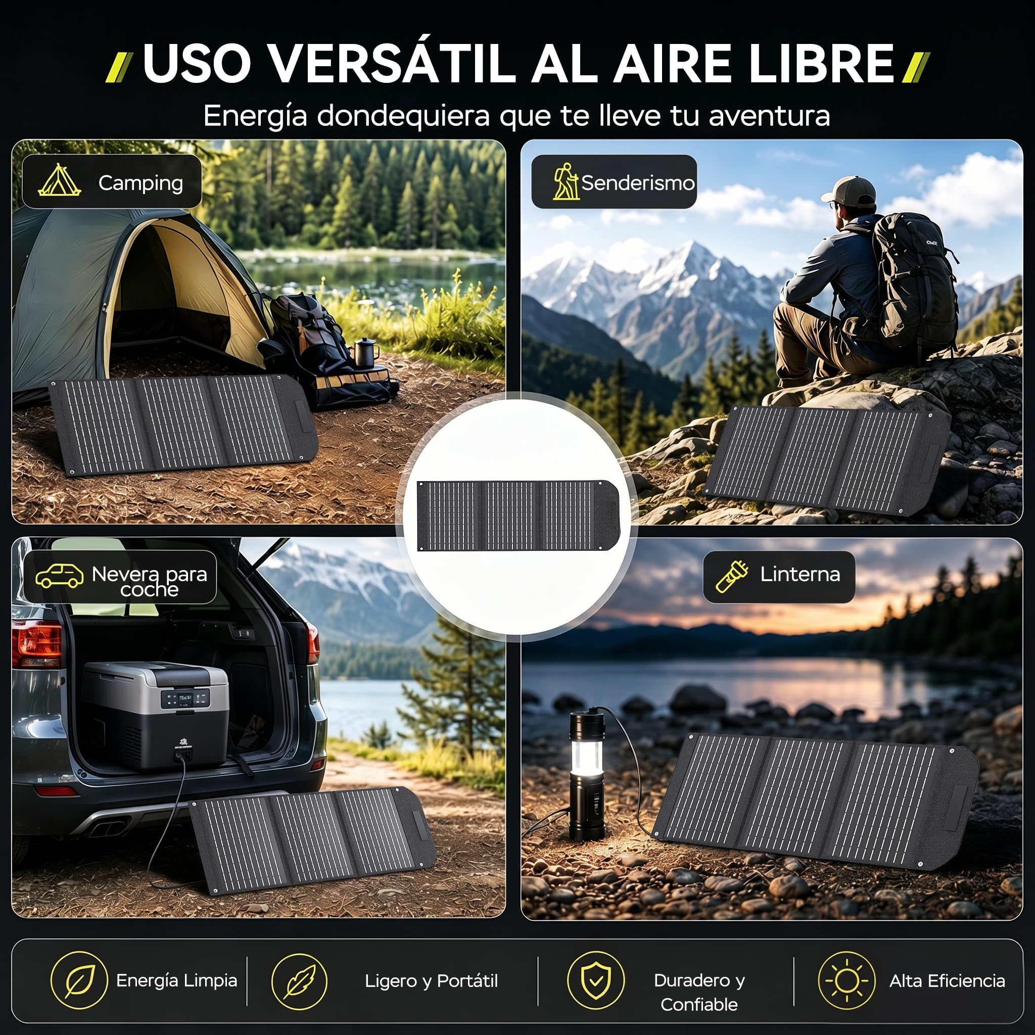 MARBERO Panel Solar Plegable 30W 16.5V, Cargador Solar Compacto y Ligero con Salida QC3.0 USB, Type-C y DC – Ideal para Smartphone, Tablet, Powerbank, Camping, Senderismo y Actividades al Aire Libre