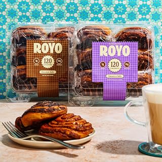 ROYO Low Carb Chocolate & Cinnamon Rolls (12 Rolls, 2-Pack) - 8g Net Carbs, 10g Protein, Keto High Fiber Snacks