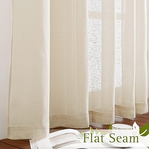 Miniatura 6 de NICETOWN Cortinas para puerta corrediza extra anchas, cortina de lino semitransparente con ojales, privacidad y filtrado de luz, elegante para