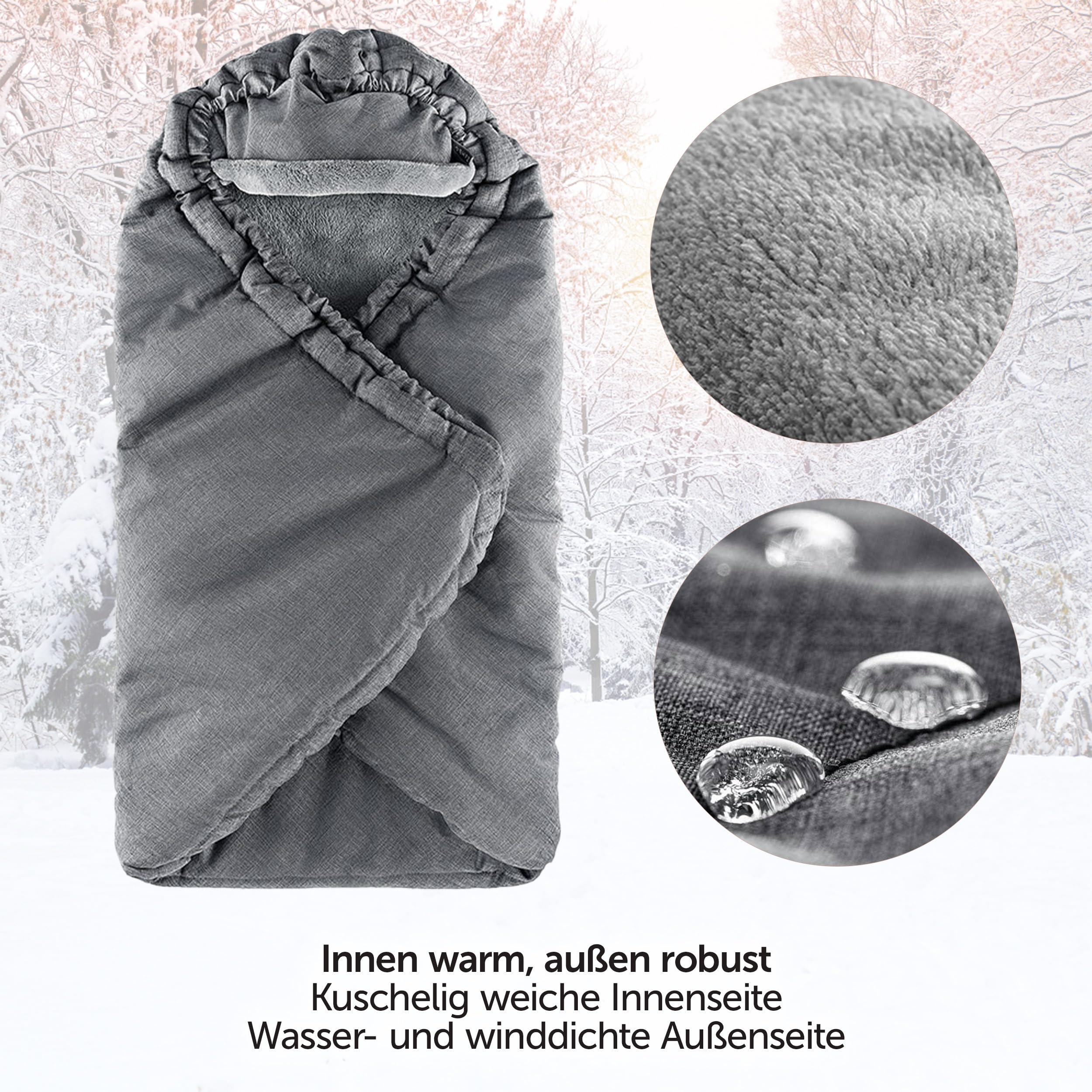 Zamboo Einschlagdecke für Babyschale und Kinderwagen - Thermo Fleece Grau