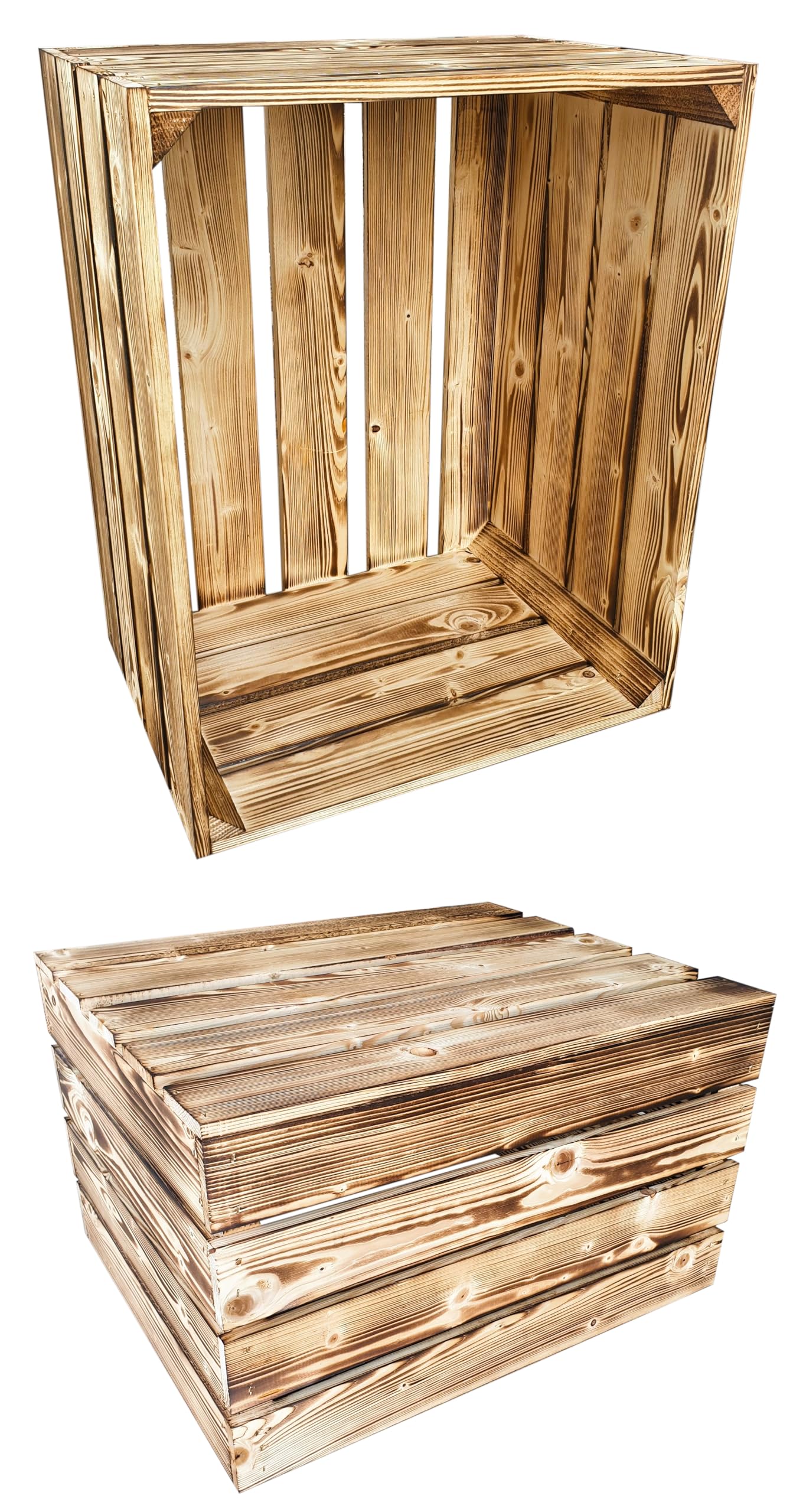Holzkisten Reg 4er Set 50 x 40 x 30cm Geflammt | Dekokisten aus Holz Massive Holzkiste Regalkiste Weinkiste
