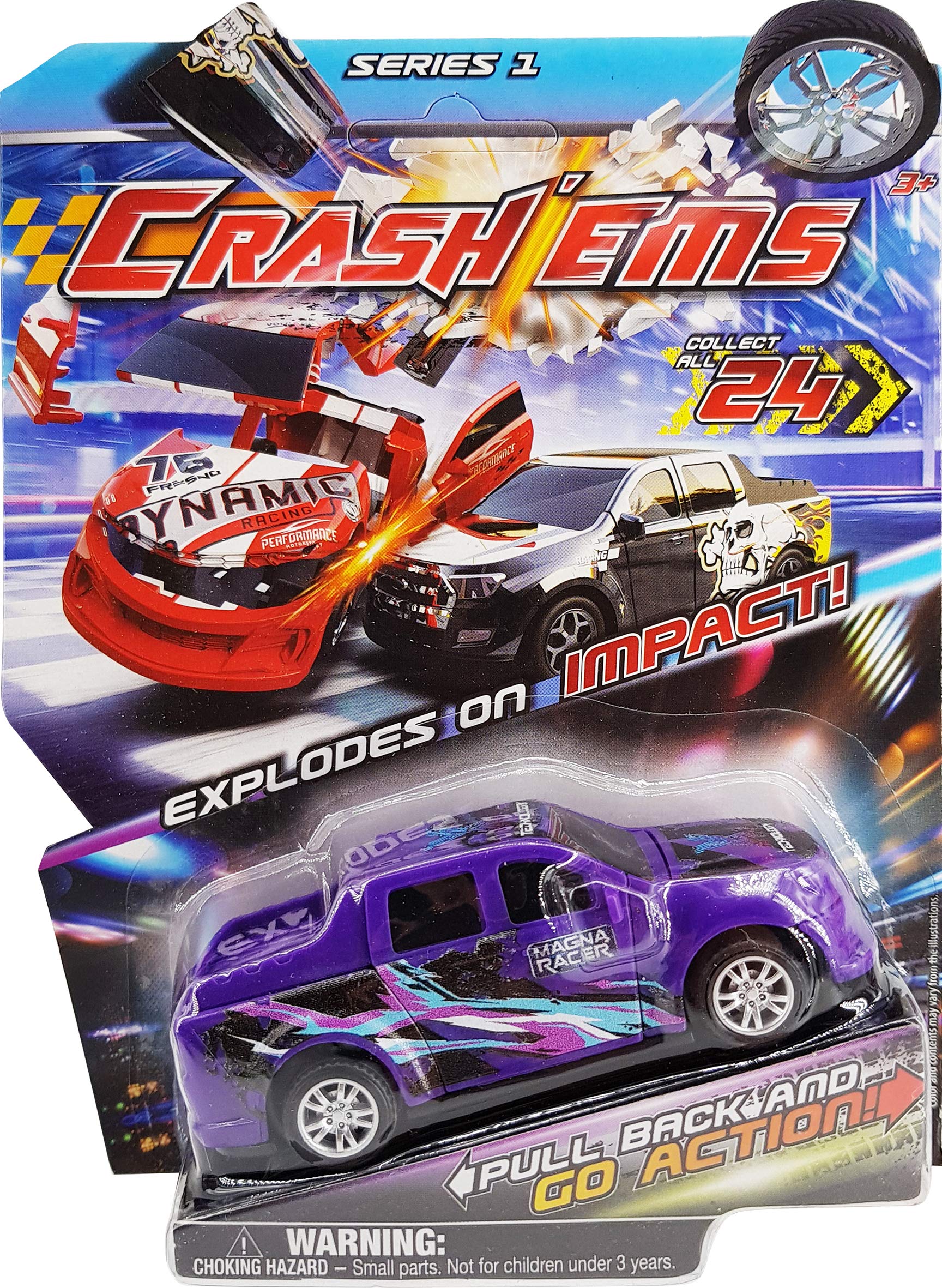 Crash'ems Magna Car, Pull Back Vehicle, Explodes on Impact, Multicolor, Ages 3+