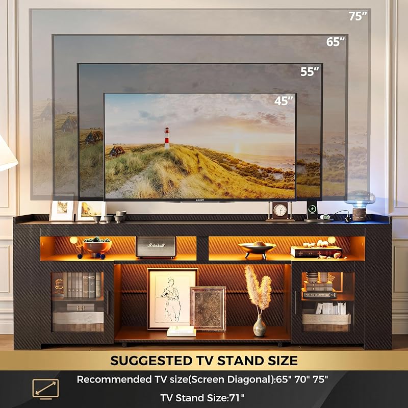 IRONCK TV Stand with Charging Station & LED Lights, Fits TVs UP to 75 Inch image 4