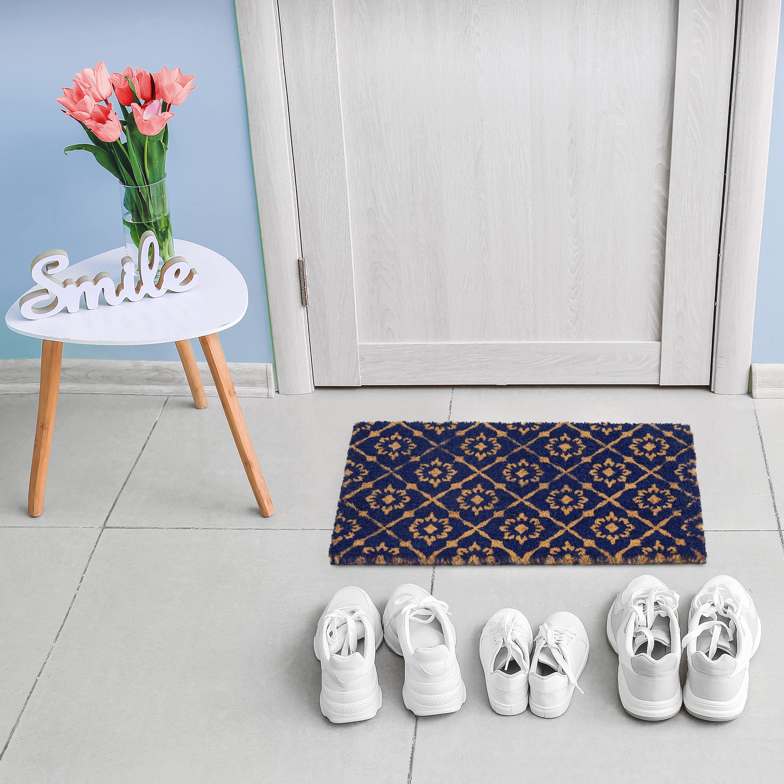 Relaxdays Tappetino In Fibra Di Cocco Con Motivo Floreale, 60x40 Cm, Base Antiscivolo, Benvenuto Rosso-Turchese - 5