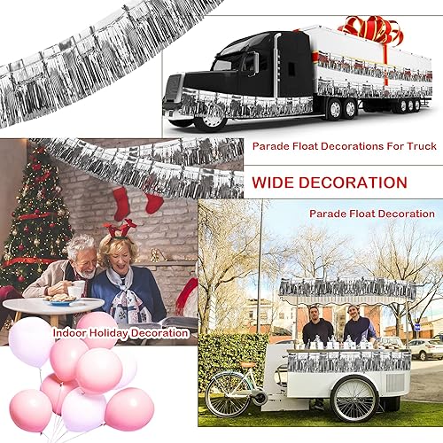 Miniatura 4 de Paquete de 5 cortinas flotantes de flecos de 10 pies, guirnalda de flecos de papel de aluminio metálico con borlas, flotador de desfile decorativo